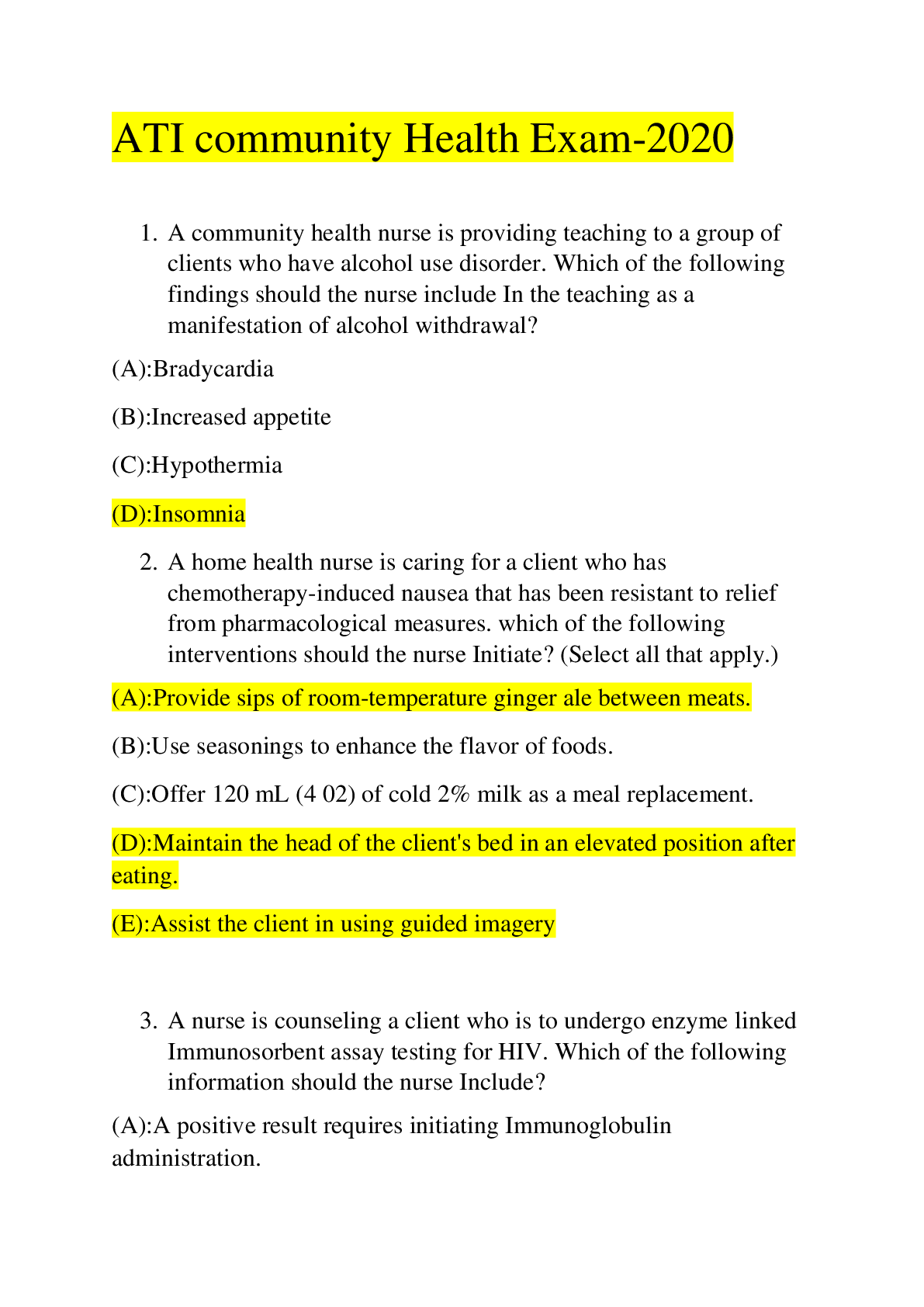 Preview image for ATI community Health Exam